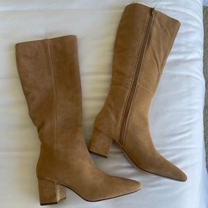 Ann Taylor Tall Suede Block Heel Boots in Camel Brown